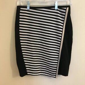 NWOT White House Black Market (WHBM) Stripe Ponte Wrap Pencil Skirt, Size 4